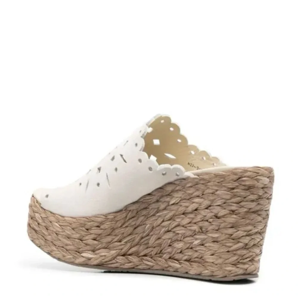 PEDRO GARCIA Leather lazer cut-out Wedge Espadrilles NEW
